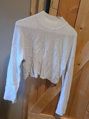 Wilfred Light Blue Cropped Knit Mock-Neck Sweater